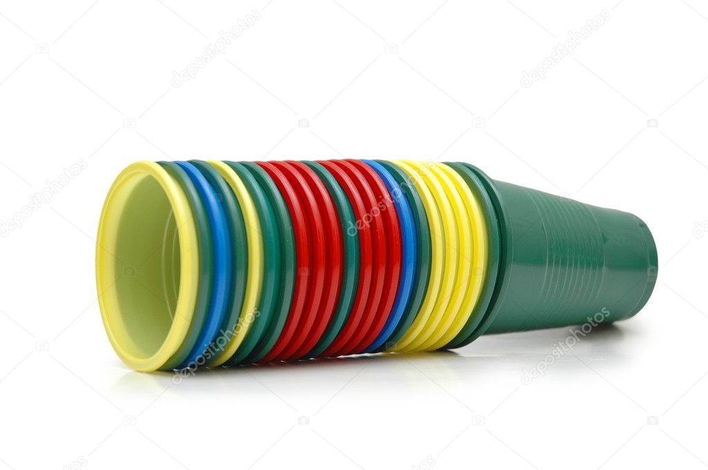Stacked plastic cups isolated on white