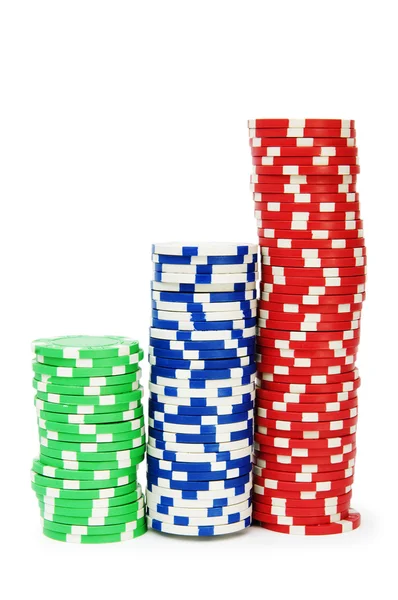 Fichas de casino isoladas no fundo branco — Fotografia de Stock