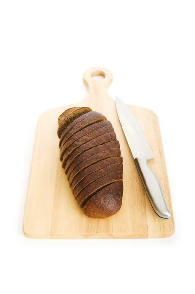 stock image Bread and cutting board isolated on white