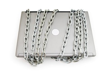 Computer security concept with laptop and chain clipart