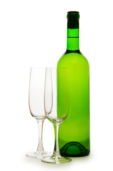 Flasche und Glas isoliert auf der weißen — Stockfoto