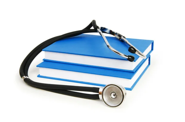 医学教育与书和听诊器的概念 — 图库照片