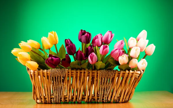 stock image Bouquet of colorful tulips on the table