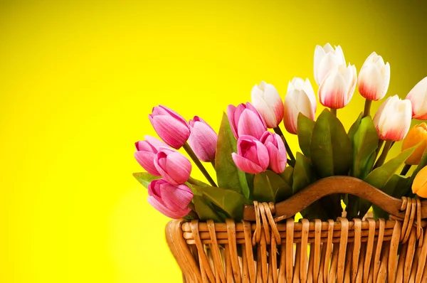 stock image Bouquet of colorful tulips on the table