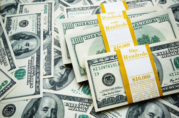 Stack of dollars on money background — Stock Photo, Image