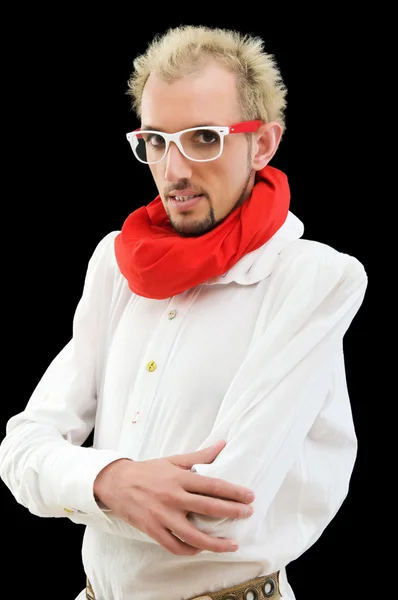 Man met rode sjaal op de zwart — Stockfoto