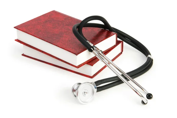 Conceito de educação médica com livro e estetoscópio — Fotografia de Stock