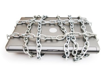 Computer security concept with laptop and chain clipart