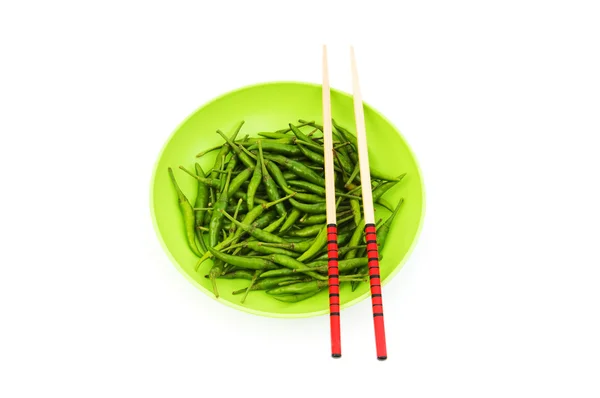 Biber yemek çubukları ve plaka — Stok fotoğraf