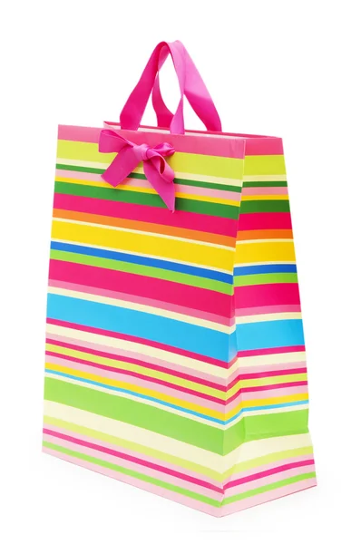 Striped gift bag isolated on the white background — Stock Photo, Image