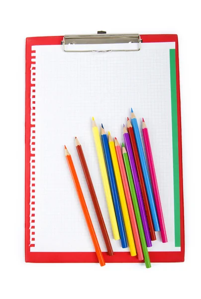 Legante e matite isolate sullo sfondo bianco — Foto Stock