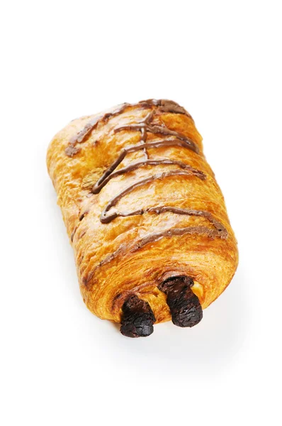 Reggeli koncepció - croissant és elszigetelt fehér tea — Stock Fotó
