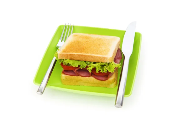 Savoureux sandwich isolé sur le fond blanc — Photo
