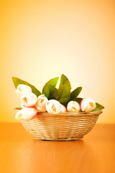 Massa tulpan blommor på bordet — Stockfoto