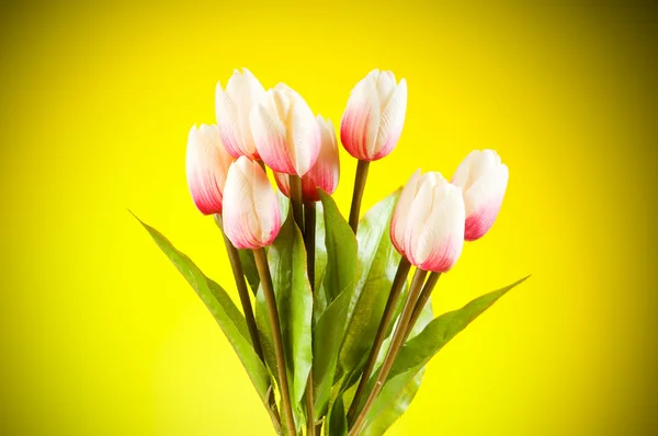 Bouquet of colorful tulips on the table — Stock Photo, Image