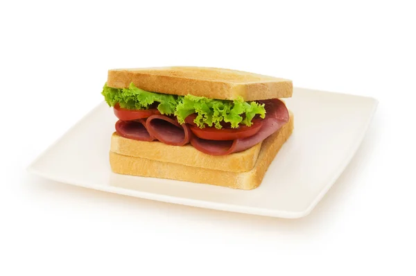 Leckeres Sandwich isoliert auf dem weißen Hintergrund — Stockfoto