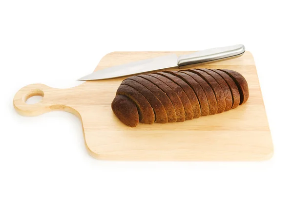 Pan y tabla de cortar aislados en blanco —  Fotos de Stock
