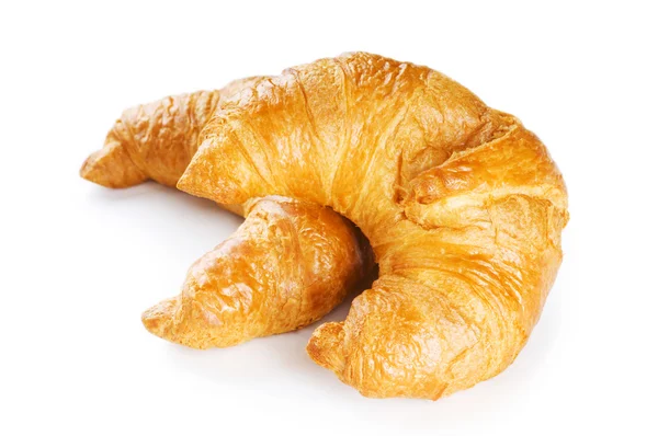 Frukost koncept - croissant och te isolerad på vit — Stockfoto