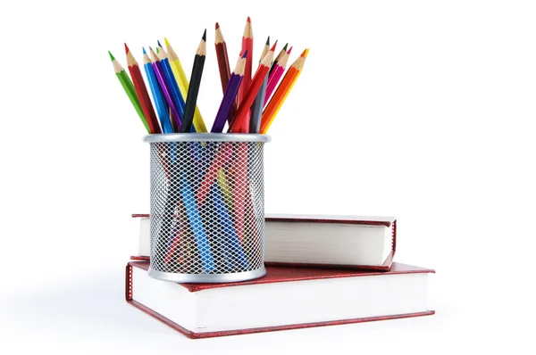 Hát-hoz iskola fogalom, a könyvek és a ceruza — Stock Fotó