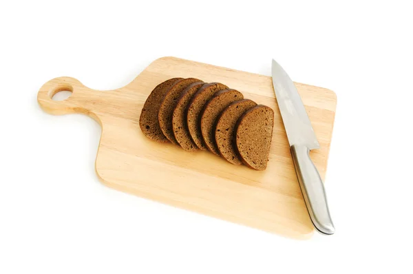 Ψωμί και cutting board που απομονώνονται σε λευκό — Φωτογραφία Αρχείου