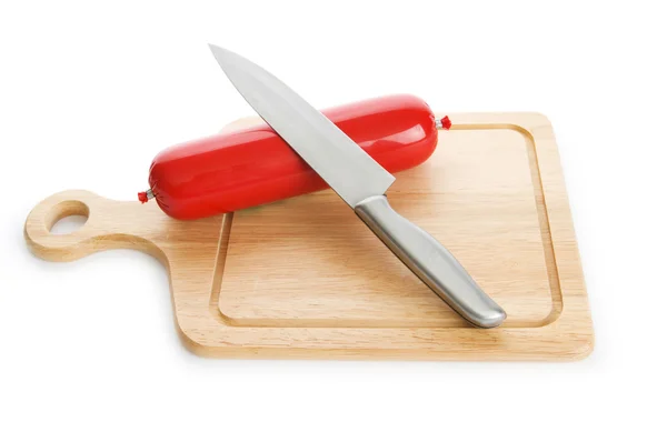 stock image Smoked sausage isolated on the white background