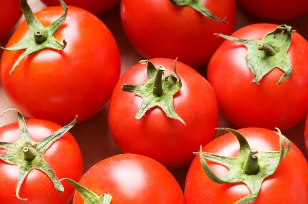 Rode tomaten gerangschikt op de markt-stand — Stockfoto