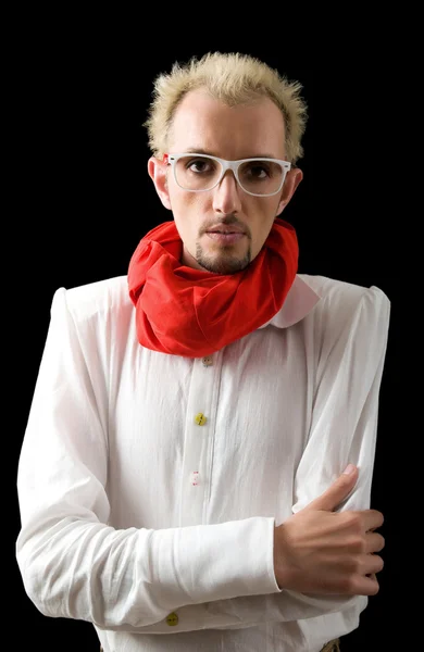 Man with red scarf on the black — Stock Photo, Image