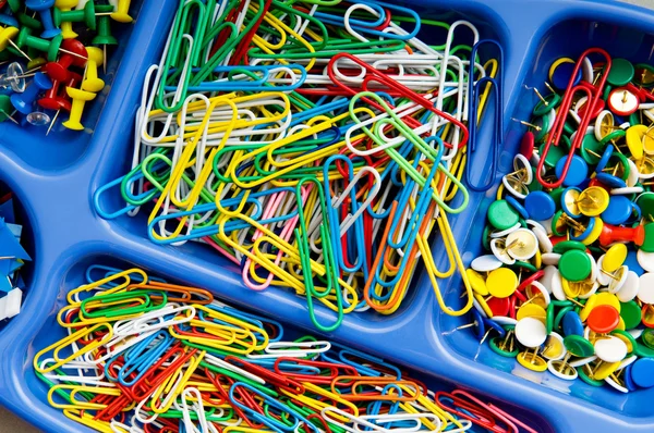 Various colourful office supplies in the holder — Stock Photo, Image