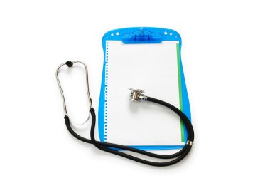 Stethoscope on the binder isolated on white clipart