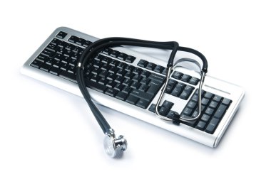 Stethoscope and keyboard illustrating concept of digital security clipart