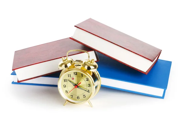 Powrót do koncepcji szkoły z książek i zegar — Zdjęcie stockowe