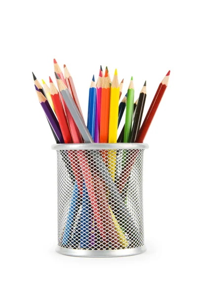 在白色上孤立的各种彩色铅笔 — 图库照片