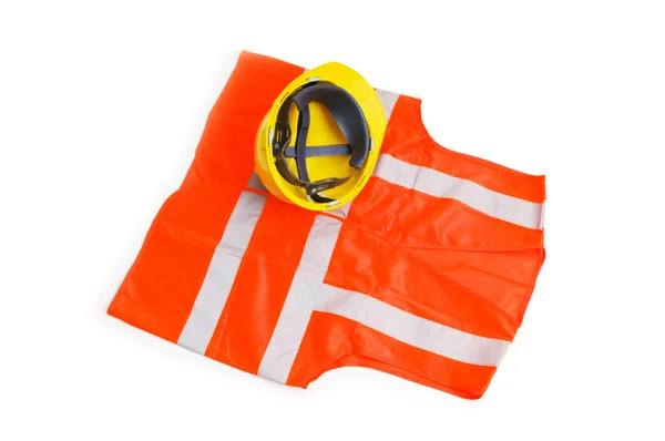 Orange vest and hardhat isolated on the white — Stock Photo, Image