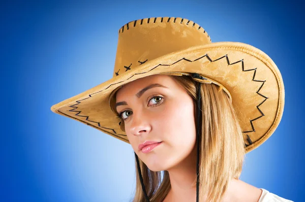 Young Girl Wearing Cowboy Hat Studio — Stock Photo, Image