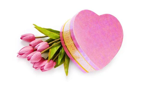Celebration Concept Gift Box Tulip Flowers — Stock Photo, Image