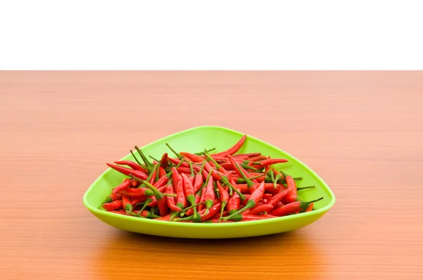 Hot Peppers Plate Wooden Table — Stock Photo, Image