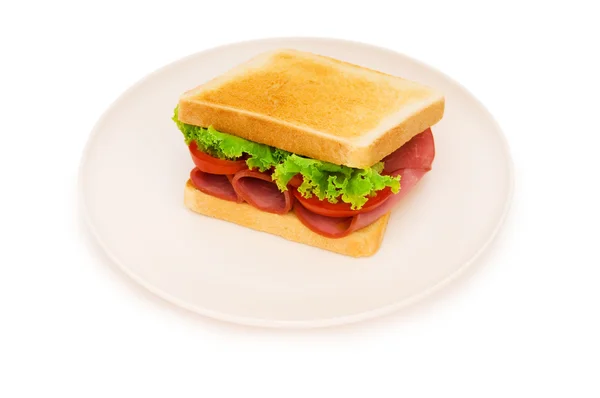 Sabroso sándwich aislado sobre el fondo blanco — Foto de Stock