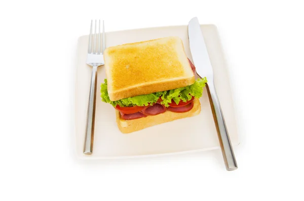 Lekkere Sandwich Geïsoleerd Witte Achtergrond — Stockfoto