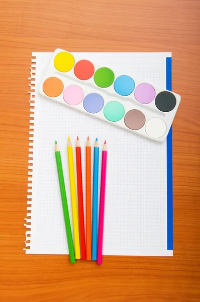 Art concept with painters palette and paint brush — Stock Photo, Image