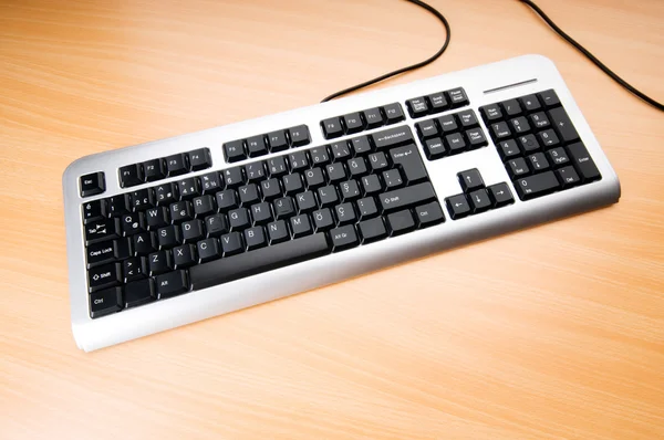 Computer Keyboard Wooden Polished Table — Stock Photo, Image