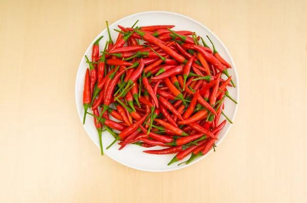 Hot Peppers Plate Wooden Table — Stock Photo, Image