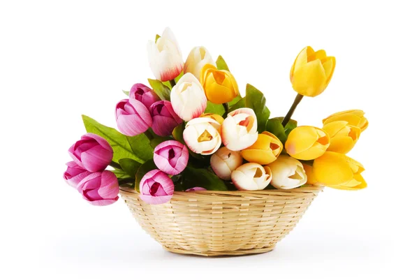 Boeket kleurrijke tulpen op tafel — Stockfoto