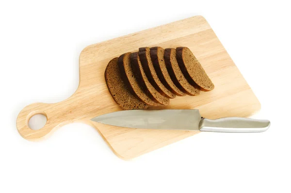 Ψωμί και cutting board που απομονώνονται σε λευκό — Φωτογραφία Αρχείου