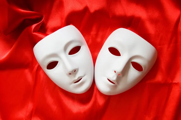 Koncepcja Teatru Białymi Plastikowymi Maskami — Zdjęcie stockowe