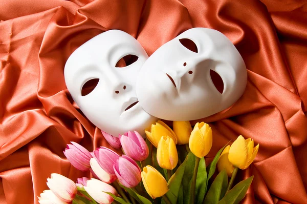 Theatre Concept White Plastic Masks — Stock Photo, Image