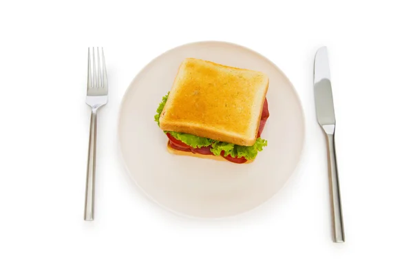 Sanduíche saboroso isolado no fundo branco — Fotografia de Stock