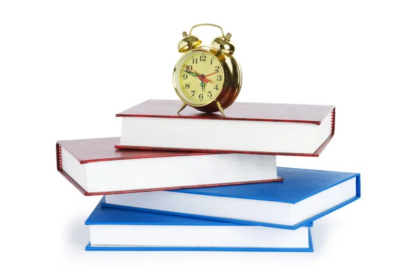 Voltar ao conceito de escola com livros e relógio — Fotografia de Stock
