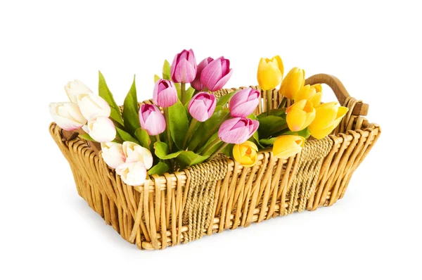 Kilka Kwiatów Tulipanów Stole — Zdjęcie stockowe