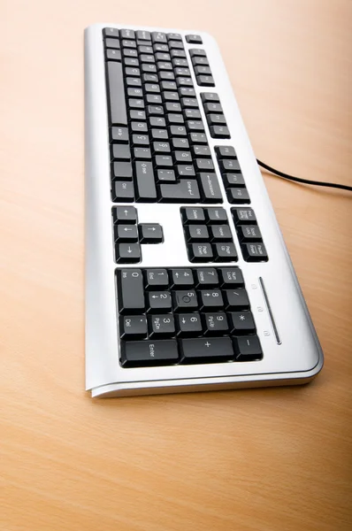 Computer Keyboard Wooden Polished Table — Stock Photo, Image
