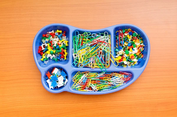 Various colourful office supplies in the holder — Stock Photo, Image
